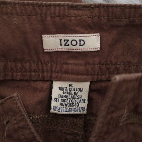 Izod Solid Brown Belted Cotton Capri Womens Size 6 - Picture 12 of 13